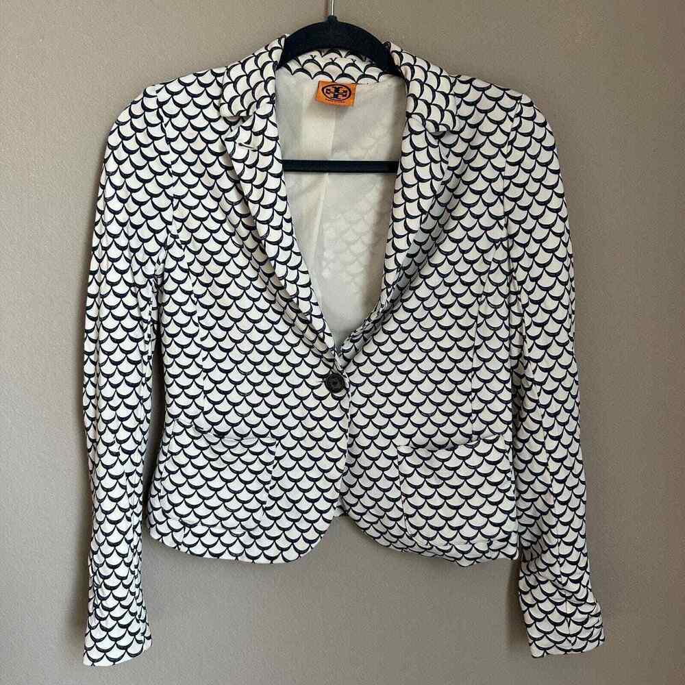 Tory Burch Hayley Scallop Blazer Single Button Pockets Nina Dobrev Women's XS